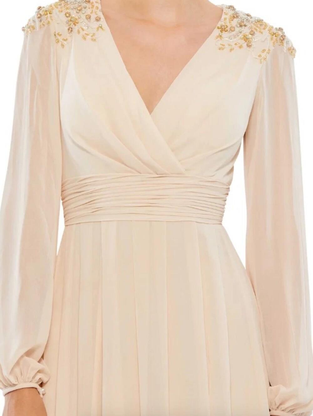 Elegant Blush Maxi Dress with Beaded Shoulders